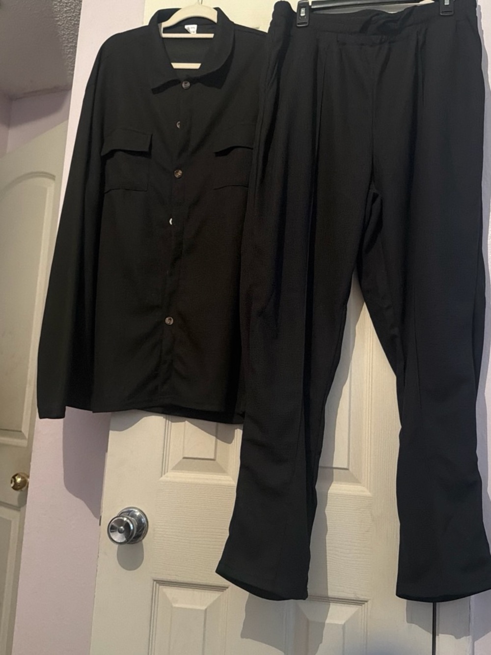 Two-Piece Black Button Front Top and Pants Set